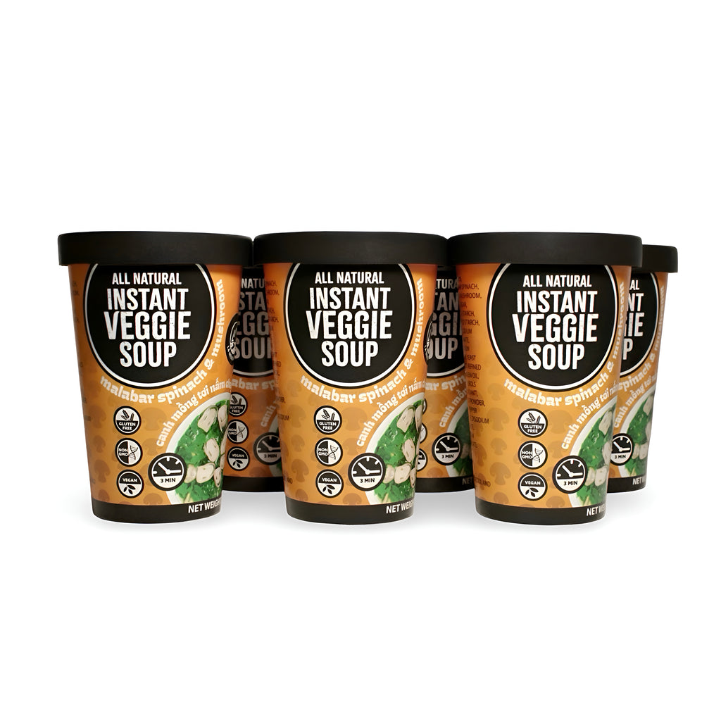 Malabar Spinach and Straw Mushroom - Instant Veggie Soup 6 Count Cup - Canh Mồng Tơi Nấm Chay