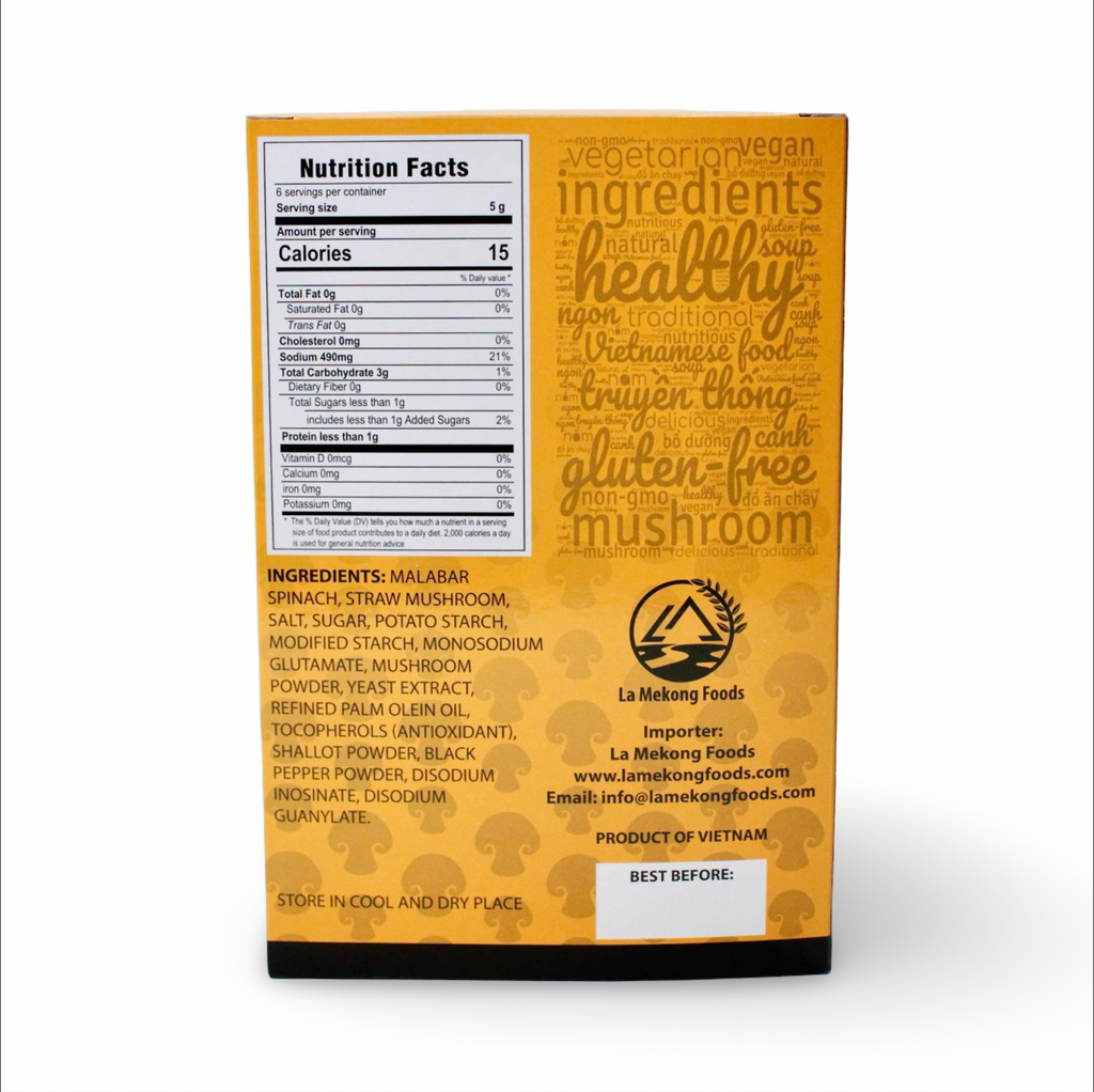 Malabar Spinach and Straw Mushroom - Instant Veggie Soup - Canh Mồng Tơi Nấm Chay