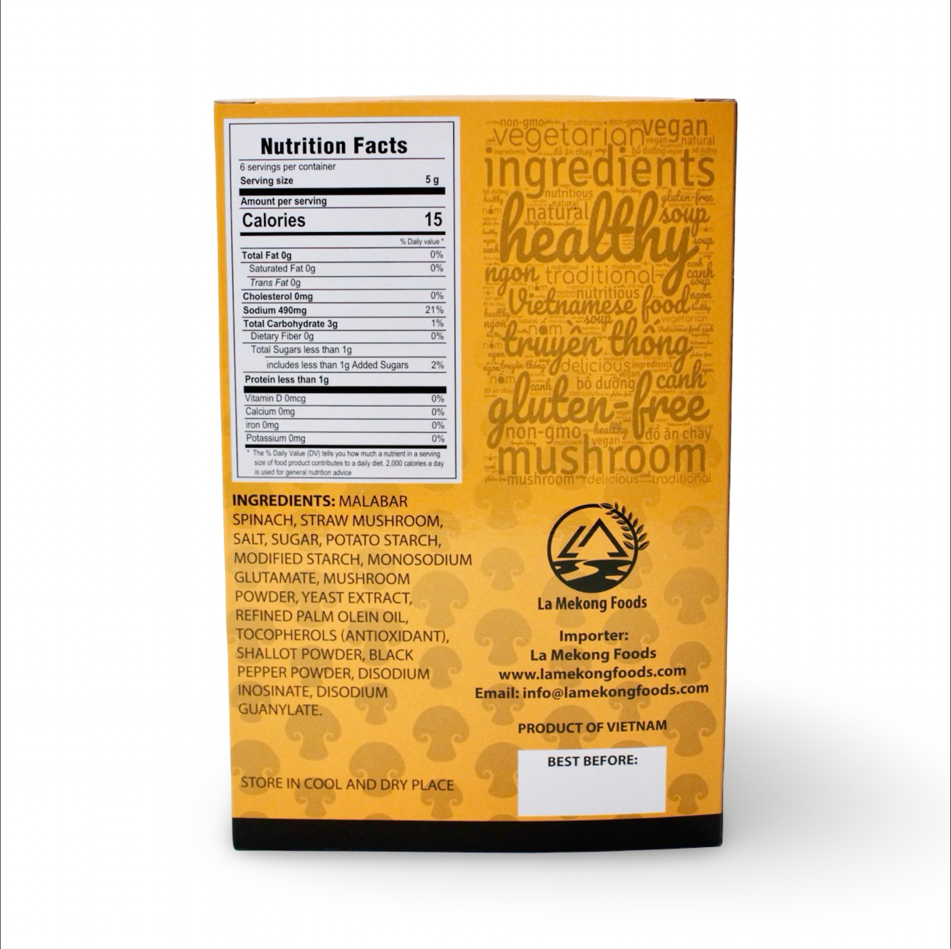 Malabar Spinach and Straw Mushroom - Instant Veggie Soup - Canh Mồng Tơi Nấm Chay