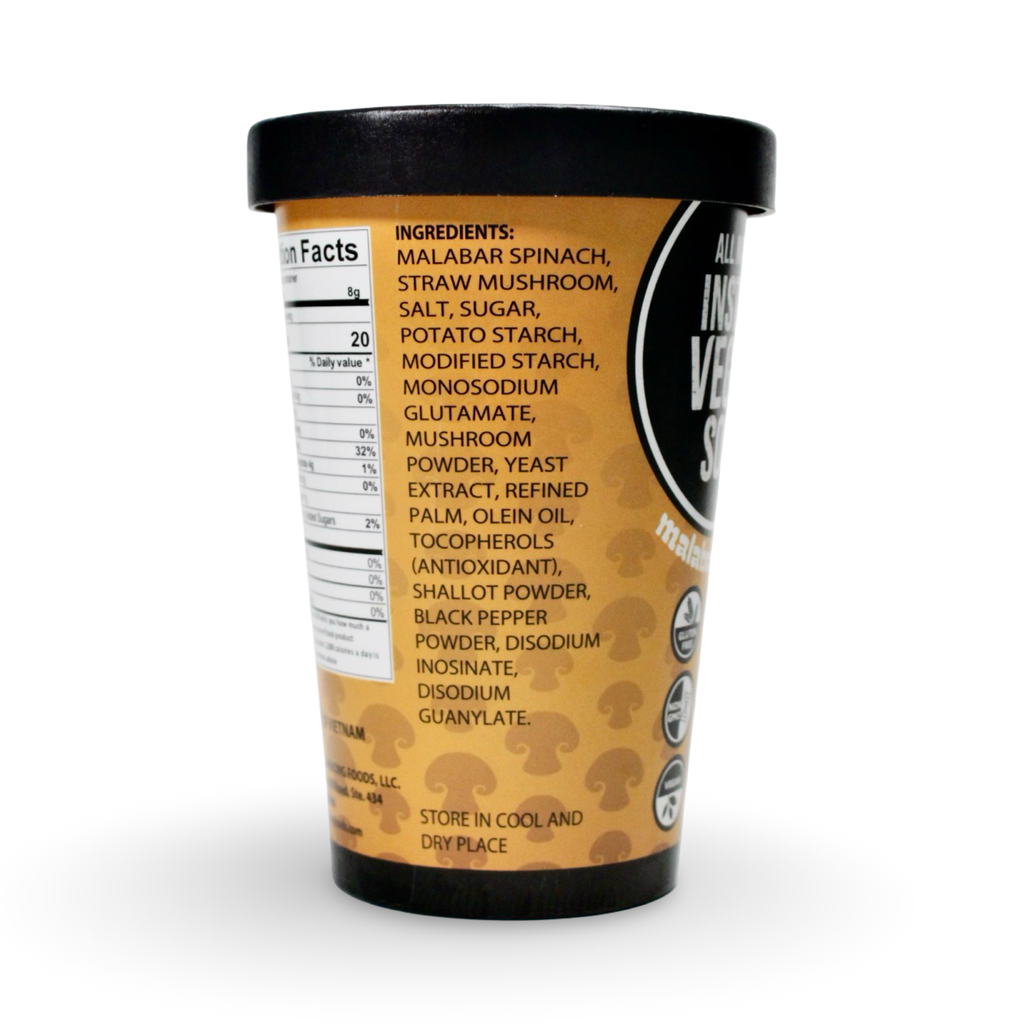 Malabar Spinach and Straw Mushroom - Instant Veggie Soup in a Cup - Canh Mồng Tơi Nấm Chay