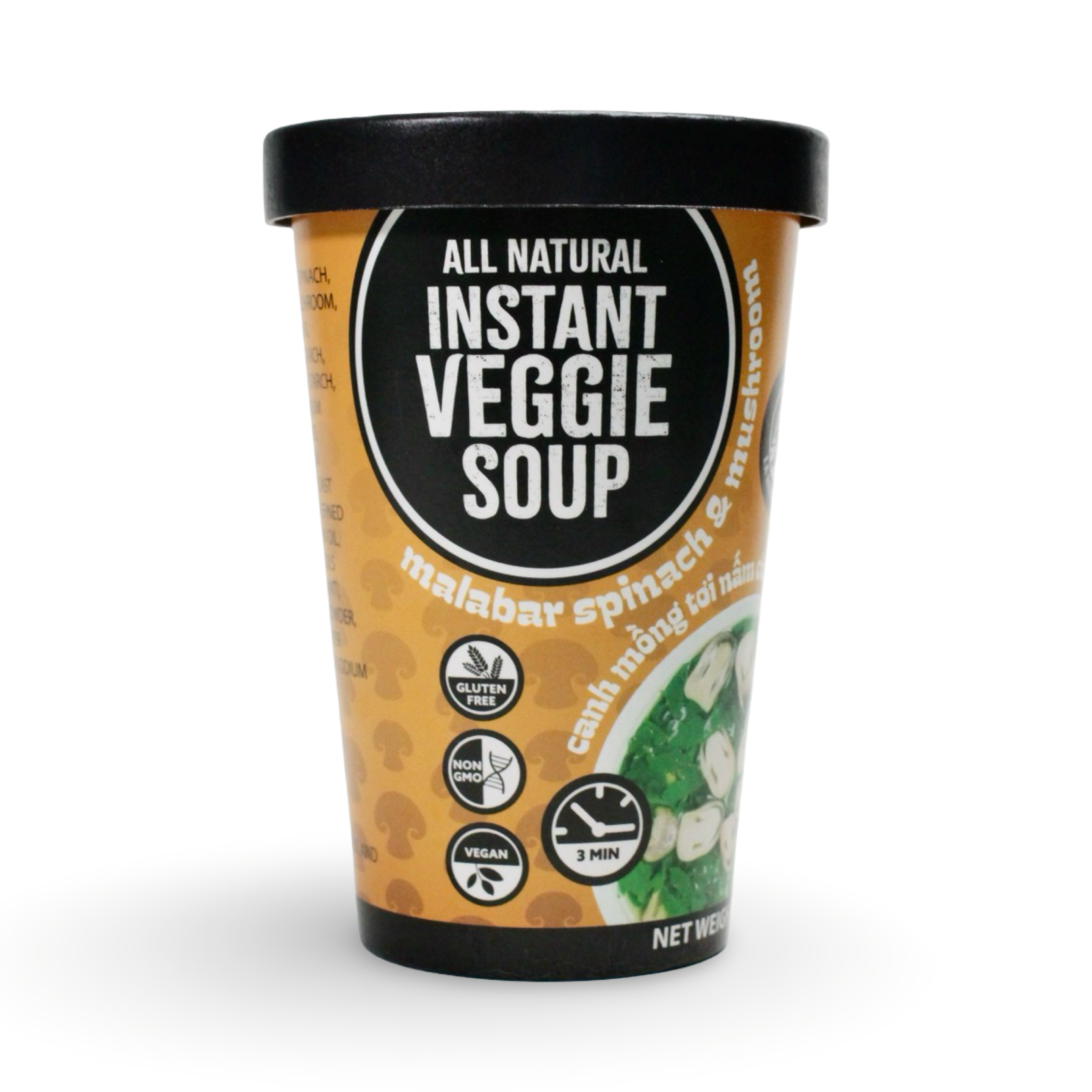 Malabar Spinach and Straw Mushroom - Instant Veggie Soup in a Cup - Canh Mồng Tơi Nấm Chay