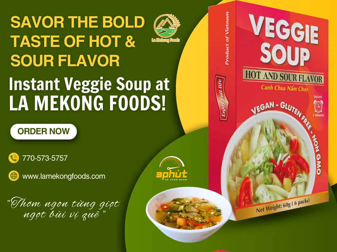 🌶️ Craving Something Spicy? Try Our Hot & Sour Instant Veggie Soup from LA MEKONG FOODS! 🍲