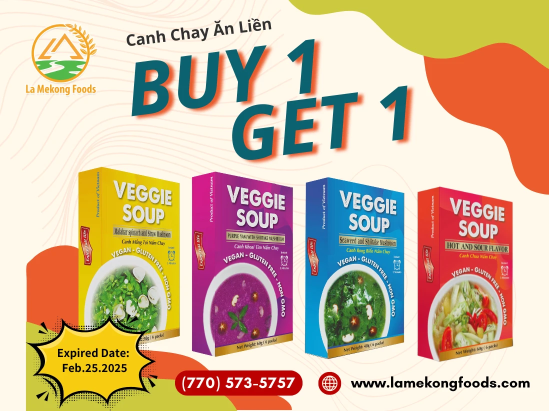 BUY 1 GET 1 FREE – Only at LA ME KONG FOODS for Instant Vegan Soups!